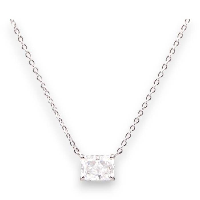 White Gold Plated Sterling Silver Box Pendant Necklace – Cubic Zirconia Jewelry for Women