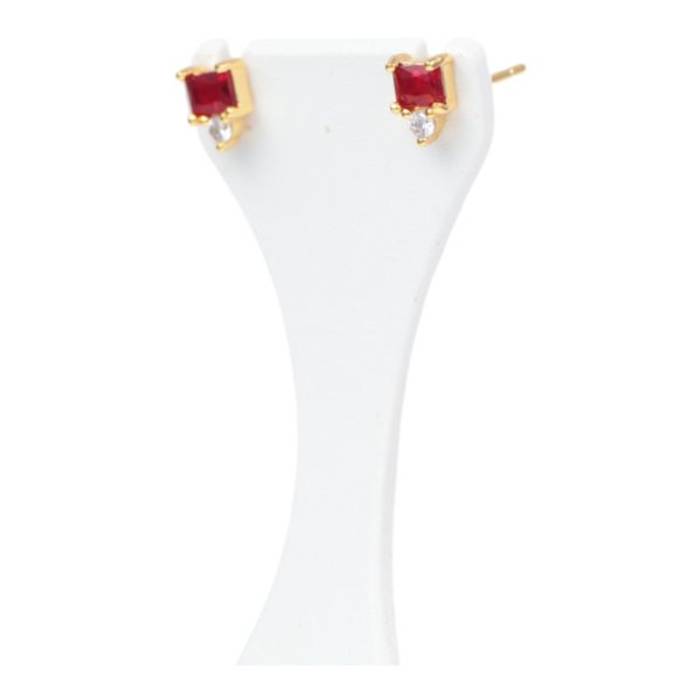 Red Cubic Zirconia Gold Plated Sterling Silver Stud Earrings – Image 6