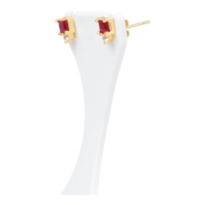 Red Cubic Zirconia Gold Plated Sterling Silver Stud Earrings – Image 4