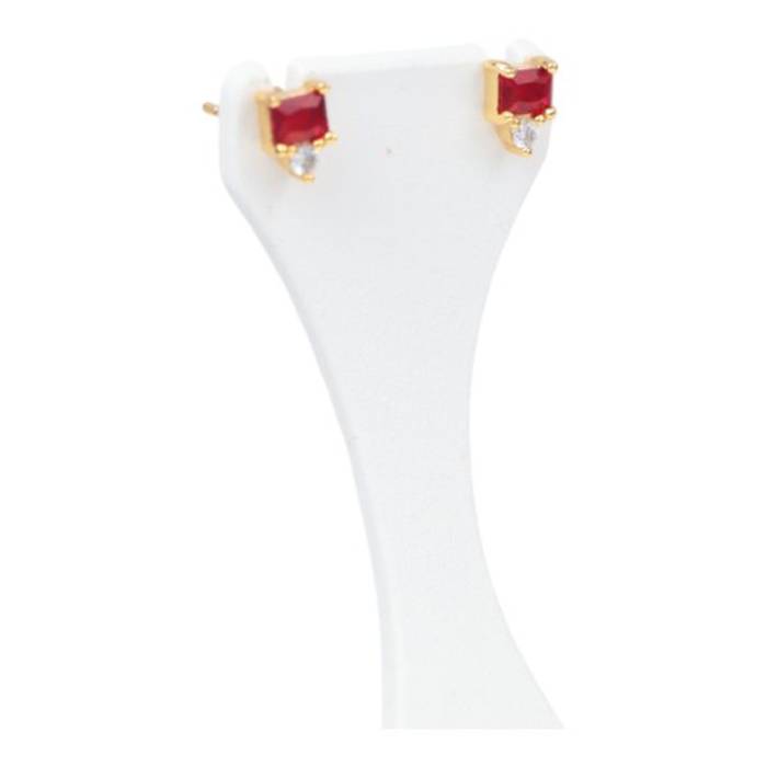 Red Cubic Zirconia Gold Plated Sterling Silver Stud Earrings – Image 3