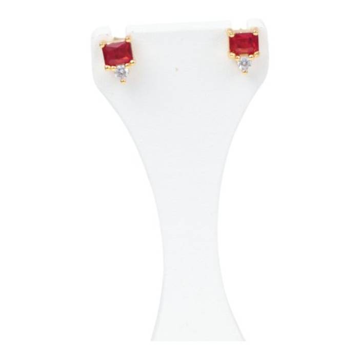 Red Cubic Zirconia Gold Plated Sterling Silver Stud Earrings