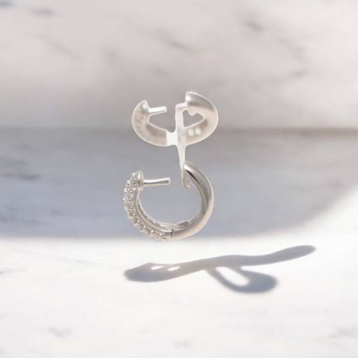 Sparkle and Shine: Sterling Silver Hoop Earrings with Cubic Zirconia Accents - A Must-Have for Every Jewelry Collection! – Image 7
