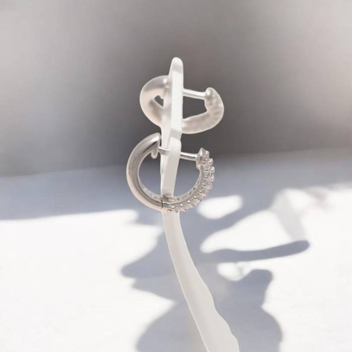Sparkle and Shine: Sterling Silver Hoop Earrings with Cubic Zirconia Accents - A Must-Have for Every Jewelry Collection! – Image 5