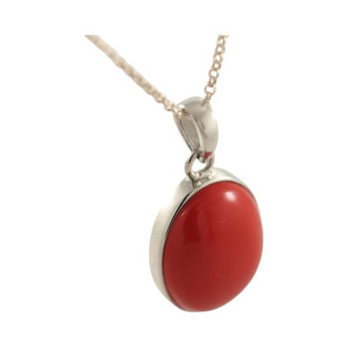 Enhance Your Style with Our Red Coral Silver Oval Pendant - Exquisite Handcrafted Jewelry – Image 3