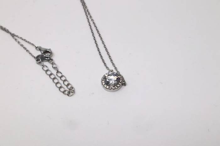 Elegant 92.5 Sterling Silver Cubic Zirconia Necklace Set - Sparkling Silver Chain Jewelry – Image 9
