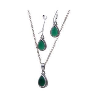 Green Onyx Tear Drop Sterling Silver Jewelry Set - Perfect for Any Occasion!