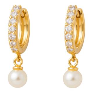 18k Gold Plated Sterling Silver Pearl Drop Hoop Earrings with Cubic Zirconia – Elegant Jewelry for Women