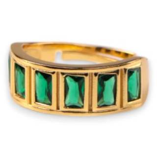 Gold Plated Green Cubic Zirconia Sterling Silver Adjustable Ring