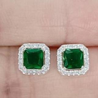 Silver Plated Green Cubic Zirconia Stud Earrings – Elegant Women's Jewelry