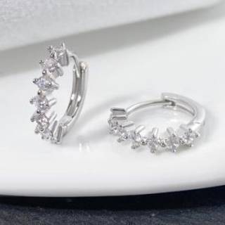 White Gold Plated Sterling Silver Hoop Earrings – Cubic Zirconia Sparkling Hoops for Women