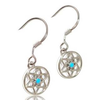 Blue Stone Dreamcatcher Earrings – White Gold Plated Sterling Silver Boho Jewelry for Women, Featherless Statement Dangle Accessories
