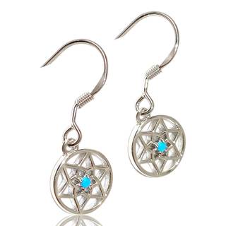 Blue Stone Dreamcatcher Earrings – White Gold Plated Sterling Silver Boho Jewelry for Women, Featherless Statement Dangle Accessories