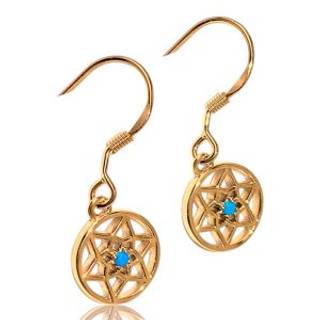 Handmade Blue Stone Dreamcatcher Earrings - 18K Gold Plated Sterling Silver Boho Jewelry for Women