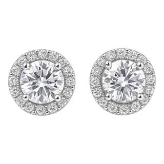 Sterling Silver Cubic Zirconia Earrings | White Gold Plated Round Statement Jewelry for Women