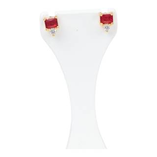 Red Cubic Zirconia Gold Plated Sterling Silver Stud Earrings