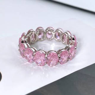Pink Eternity Ring - Oval CZ Stone Women's Band, White Gold Plated Sterling Silver, Pink Eternity Band