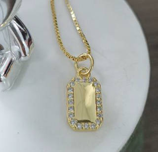 Elegant Gold Rectangle Pendant Necklace - Geometric Crystal Framed, Gold-Plated Women's Jewelry