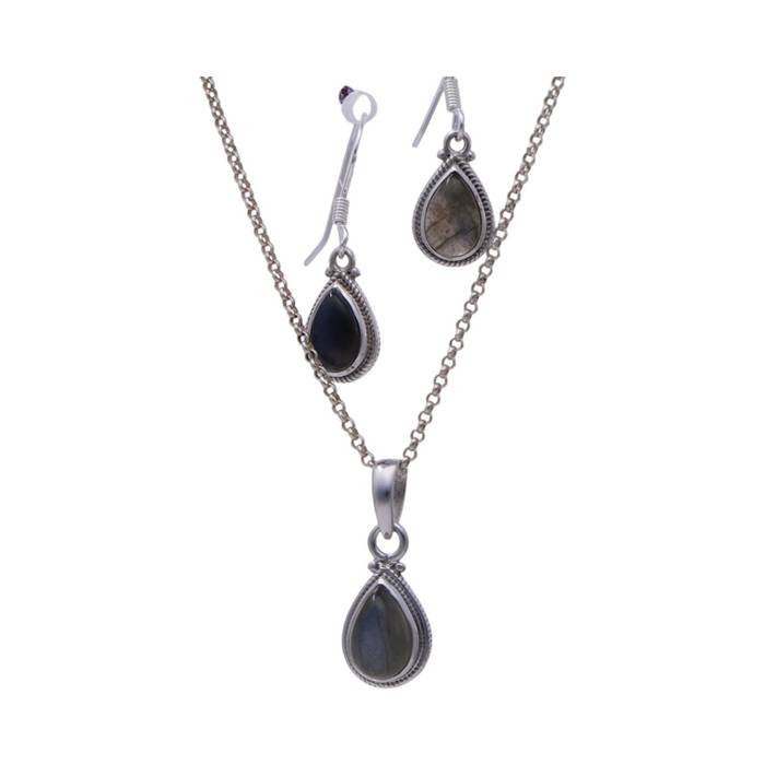 Labradorite Tear Drop Set: Sterling Silver Pendant and Earrings - crafted for elegance and healing