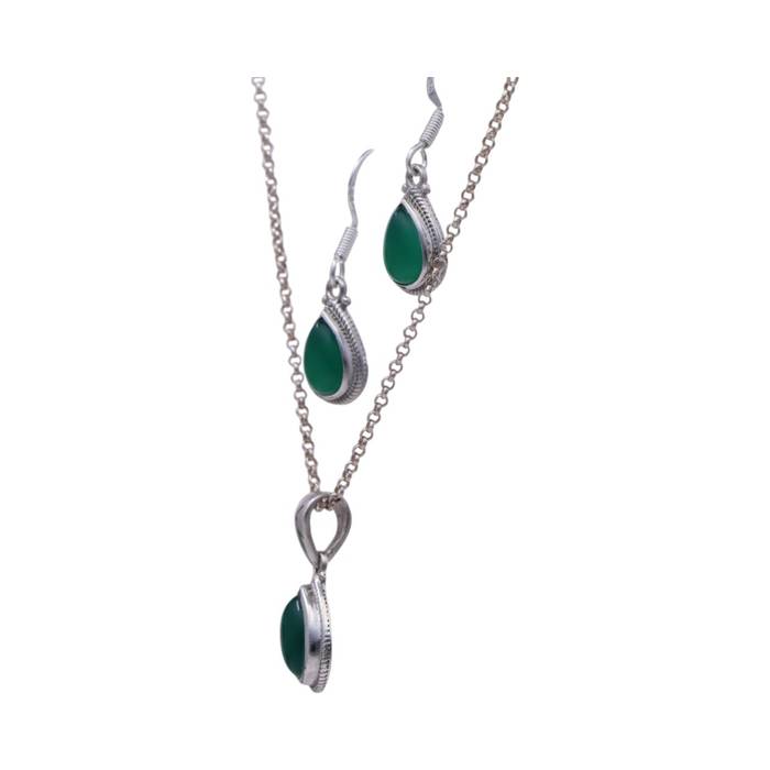 Green Onyx Tear Drop Sterling Silver Jewelry Set - Perfect for Any Occasion! - Image 4