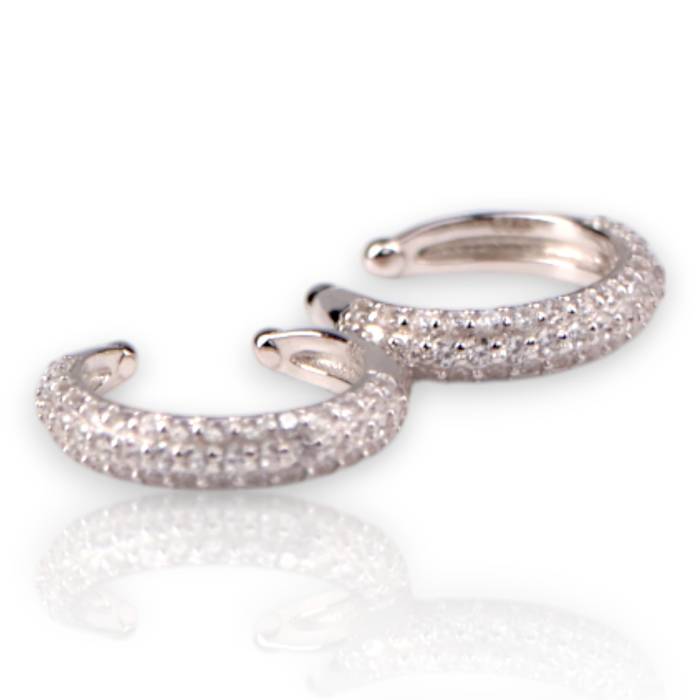 Sterling Silver Cubic Zirconia Ear Clips – White Gold Plated Sparkling Ear Clips - Image 3