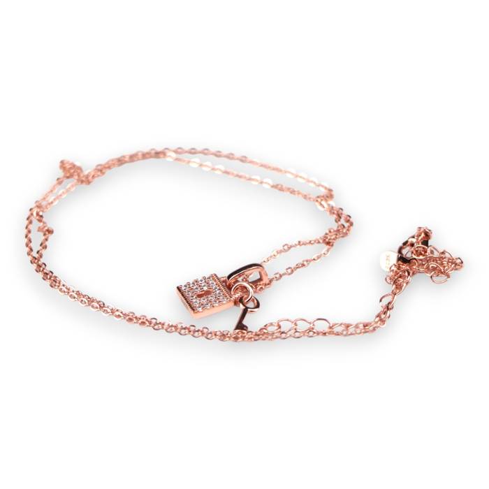 Cubic Zirconia Lock Key Pendant Necklace – Rose Gold Chain, Dainty Jewelry Gift for Women - Image 3