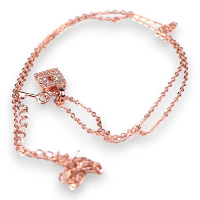 Cubic Zirconia Lock Key Pendant Necklace – Rose Gold Chain, Dainty Jewelry Gift for Women - Image 4