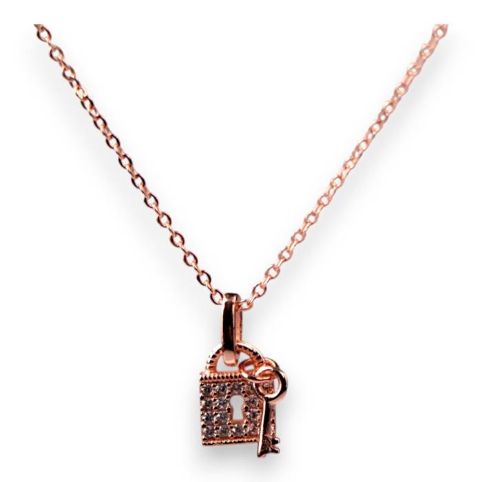 Cubic Zirconia Lock Key Pendant Necklace – Rose Gold Chain, Dainty Jewelry Gift for Women - Image 5