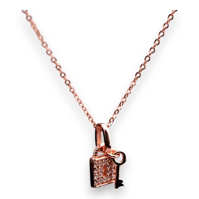 Cubic Zirconia Lock Key Pendant Necklace – Rose Gold Chain, Dainty Jewelry Gift for Women - Image 6