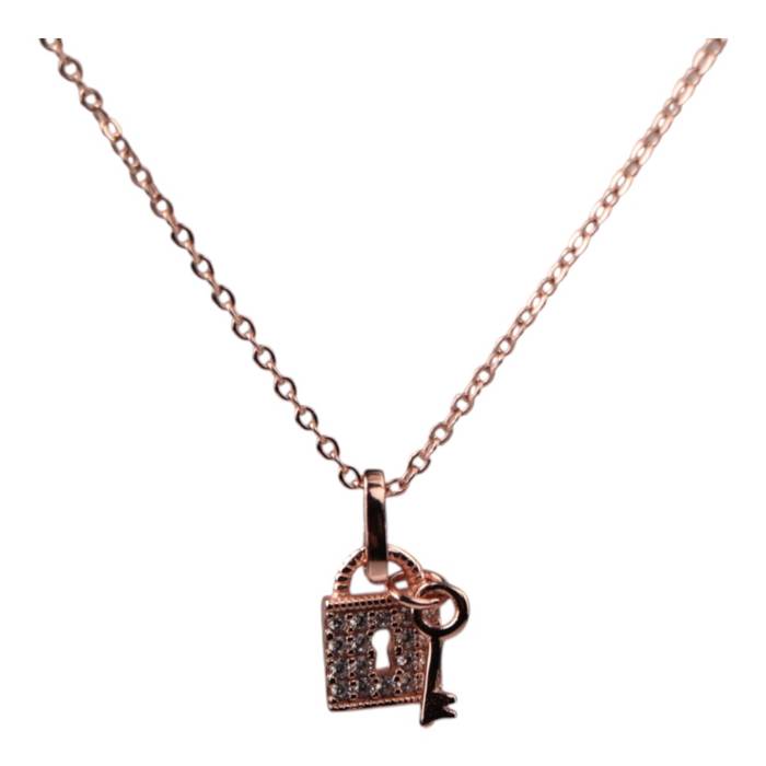 Cubic Zirconia Lock Key Pendant Necklace – Rose Gold Chain, Dainty Jewelry Gift for Women - Image 7