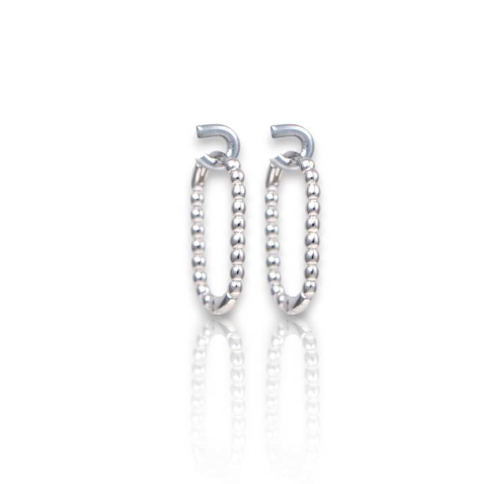 White Gold Plated Sterling Silver Hoop Earrings – Ball Chain Design, Hypoallergenic Jewelry - Image 3