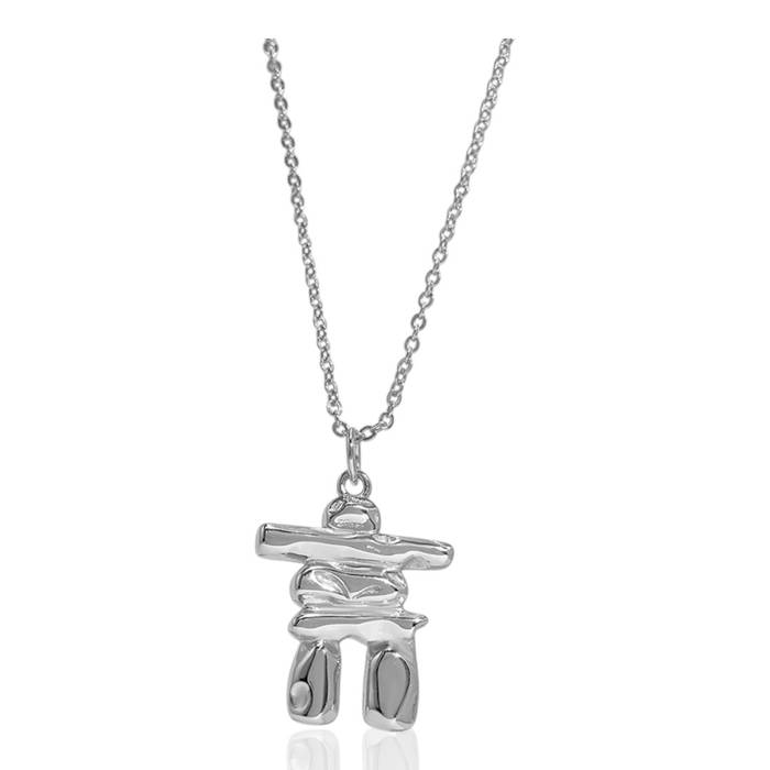 Inuksuk Pendant in White Gold Plated Sterling Silver – Unique Canadian Jewelry Gift