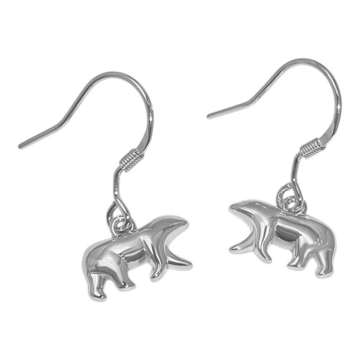 Polar Bear Hanging Earrings White Gold Plated Sterling Silver | Cute Animal Drop Jewelry for Women