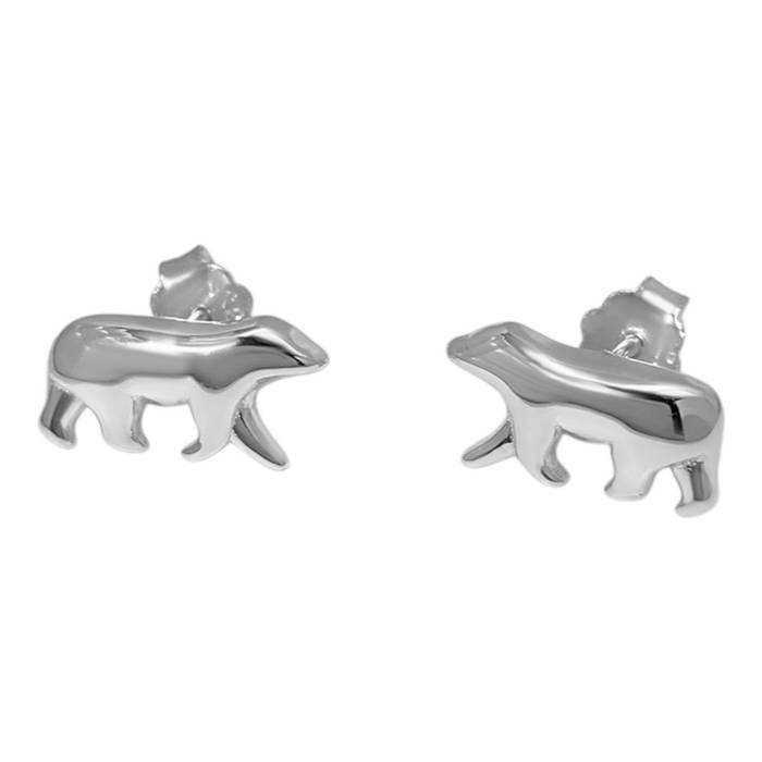 Polar Bear Stud Earrings – White Gold Plated Sterling Silver Animal Jewelry for Women Gift