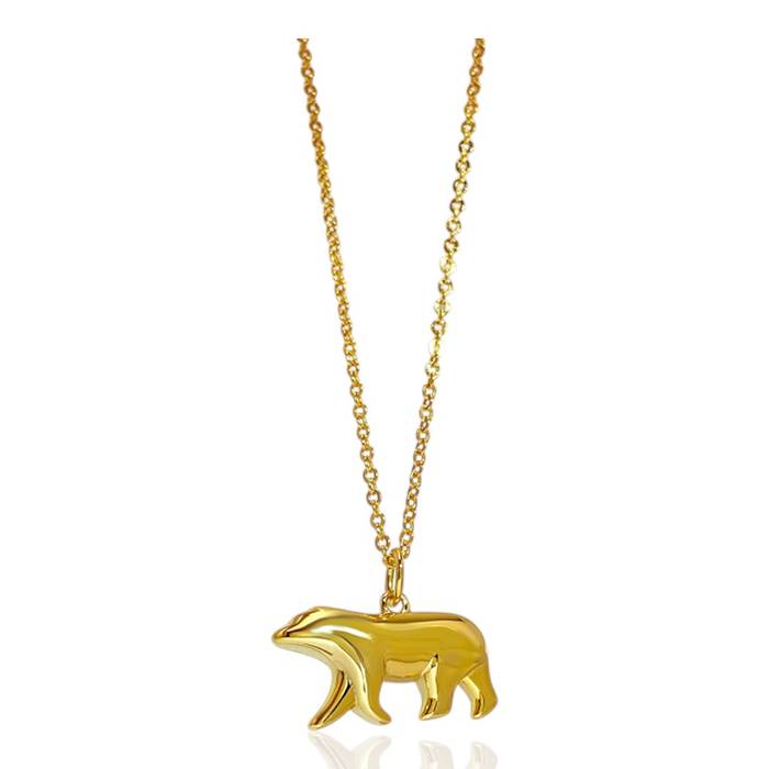 Polar Bear Pendant Necklace – 18K Gold Plated Sterling Silver | Unique Animal Jewelry Gift for Women