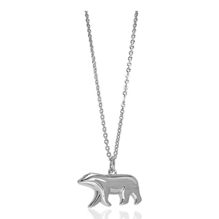 Polar Bear Pendant Necklace – White Gold Plated Sterling Silver | Unique Animal Jewelry Gift for Women