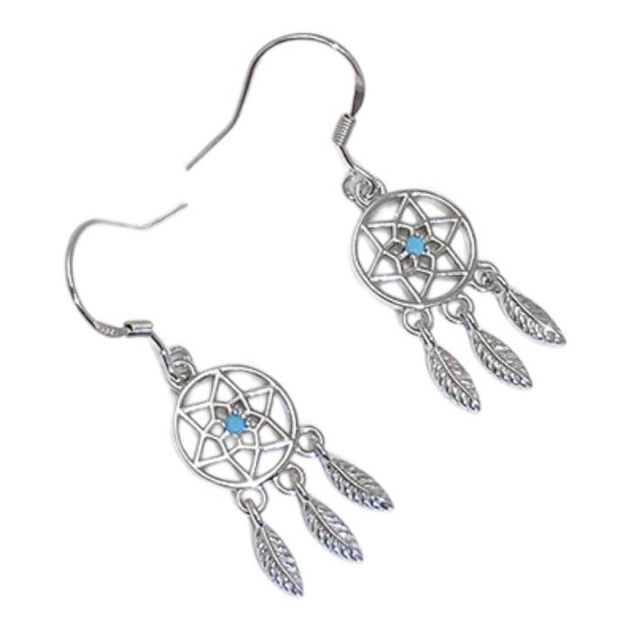 Blue Stone Dreamcatcher Earrings – White Gold Plated Sterling Silver Dangle Jewelry for Women - Image 2