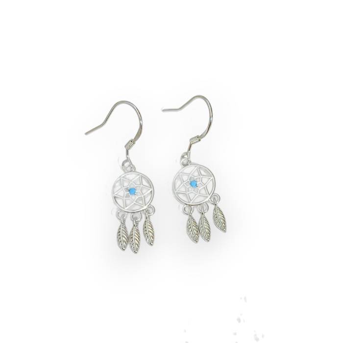 Blue Stone Dreamcatcher Earrings – White Gold Plated Sterling Silver Dangle Jewelry for Women - Image 5