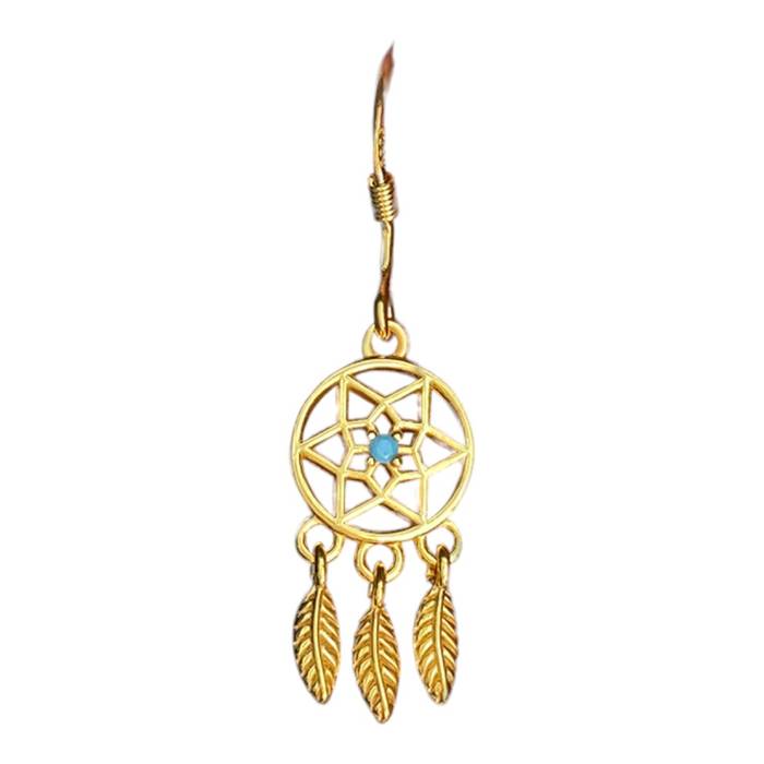 Boho Blue Stone Dreamcatcher Earrings – 18K Gold Plated Sterling Silver Dangle Jewelry for Women | Handmade Gift - Image 2