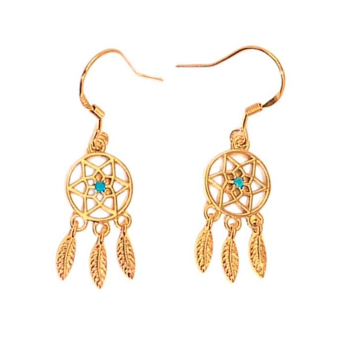 Boho Blue Stone Dreamcatcher Earrings – 18K Gold Plated Sterling Silver Dangle Jewelry for Women | Handmade Gift - Image 3