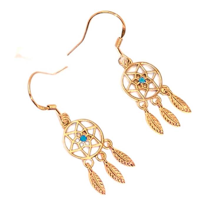 Boho Blue Stone Dreamcatcher Earrings – 18K Gold Plated Sterling Silver Dangle Jewelry for Women | Handmade Gift - Image 4