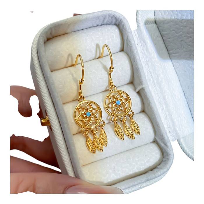 Boho Blue Stone Dreamcatcher Earrings – 18K Gold Plated Sterling Silver Dangle Jewelry for Women | Handmade Gift - Image 5