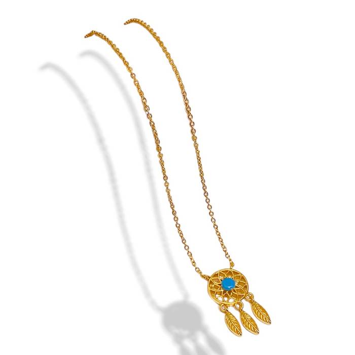 Elegant Blue Stone Dreamcatcher 18K Gold Plated Sterling Silver Pendant Necklace – Luxury Gift for Women Jewelry - Image 3