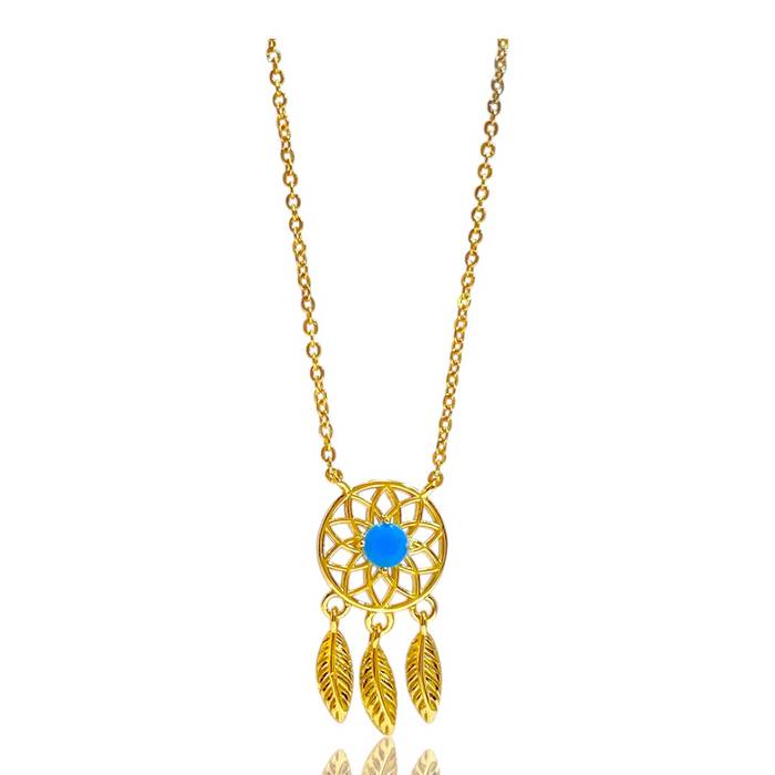 Elegant Blue Stone Dreamcatcher 18K Gold Plated Sterling Silver Pendant Necklace – Luxury Gift for Women Jewelry