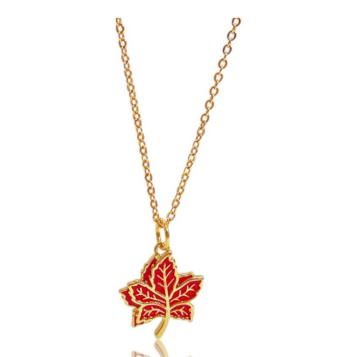 18K Gold Plated Red Enamel Maple Leaf Pendant Necklace – Sterling Silver Jewelry for Women