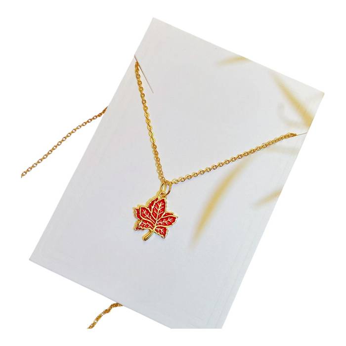 18K Gold Plated Red Enamel Maple Leaf Pendant Necklace – Sterling Silver Jewelry for Women - Image 5
