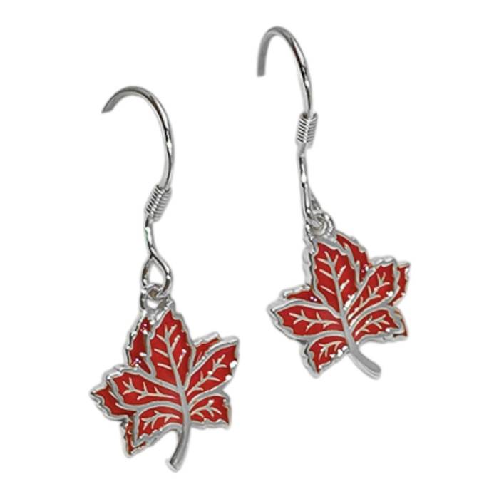 White Gold Plated Red Maple Leaf Earrings – Sterling Silver Enamel Jewelry for Women Gift