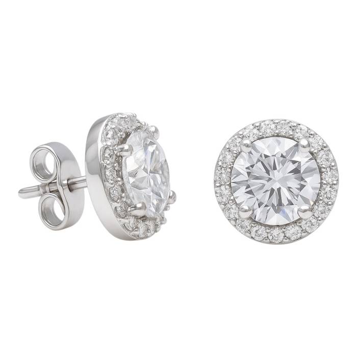 Sterling Silver Cubic Zirconia Earrings | White Gold Plated Round Statement Jewelry for Women - Image 2