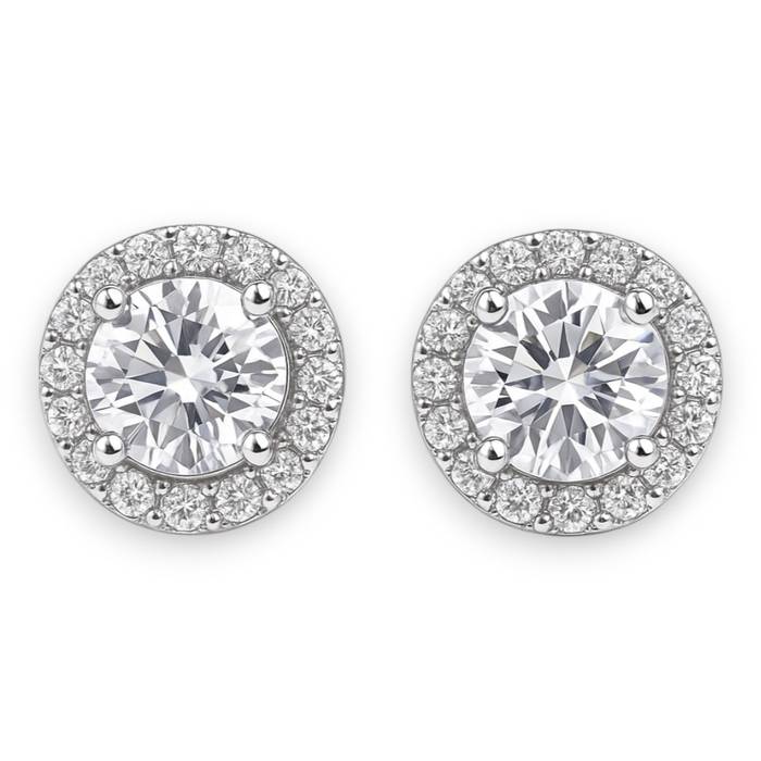 Sterling Silver Cubic Zirconia Earrings | White Gold Plated Round Statement Jewelry for Women - Image 3