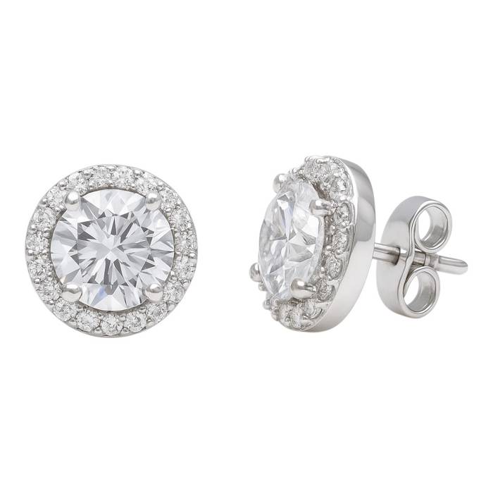 Sterling Silver Cubic Zirconia Earrings | White Gold Plated Round Statement Jewelry for Women - Image 4
