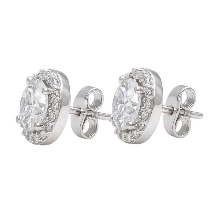 Sterling Silver Cubic Zirconia Earrings | White Gold Plated Round Statement Jewelry for Women - Image 5